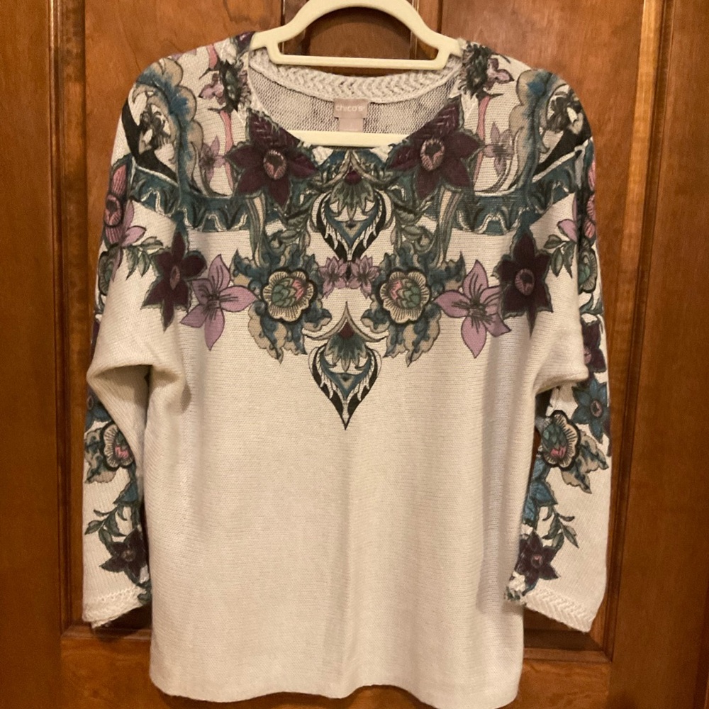 Chico’s Floral Print Women's Sweater - Gray and Purple